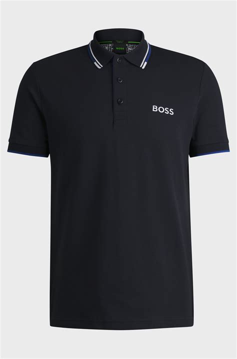 BOSS - Cotton-blend polo shirt with contrast logos - Dark Blue