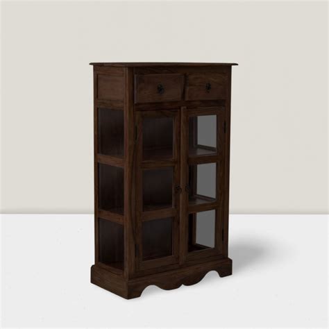 Angel's Solid Sheesham Kitchen Crockery Cabinet in walnut finish
