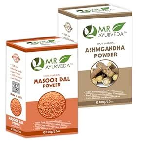 MR Ayurveda Masoor Dal Powder and Ashwagandha Powder - Set of 2 (200 ...