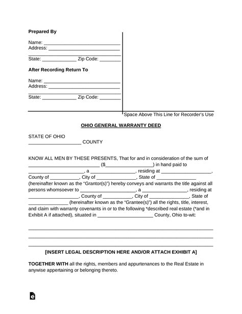 Free Ohio General Warranty Deed Form - PDF | Word – eForms