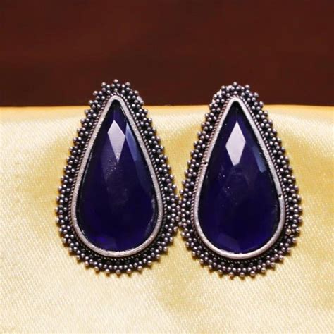 Akruti Collection Oxidised Plated Crystal Stone Studs Earrings ...