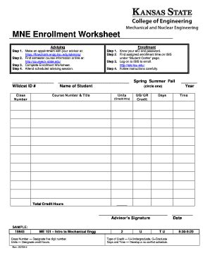 MNE Enrollment Worksheet - Mne Ksu - Fill and Sign Printable Template ...