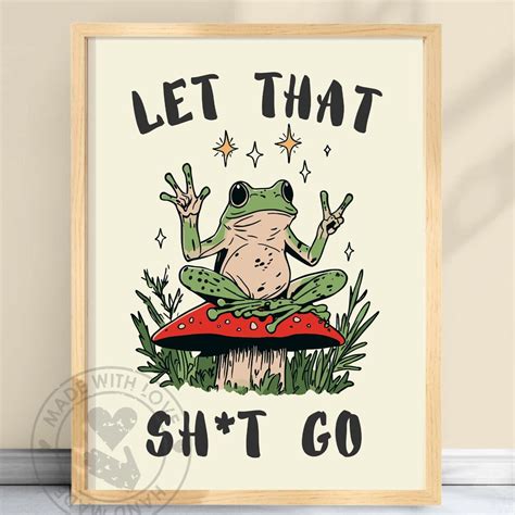 Poster Retro Frog Poster Â€“ Cottagecore Mushroom Art, Rude Bathroom ...