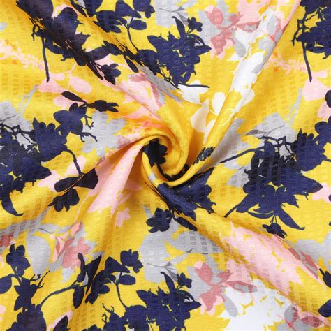 Corn Yellow And Navy Blue Floral Pattern Digital Print Sherwani Fabric ...