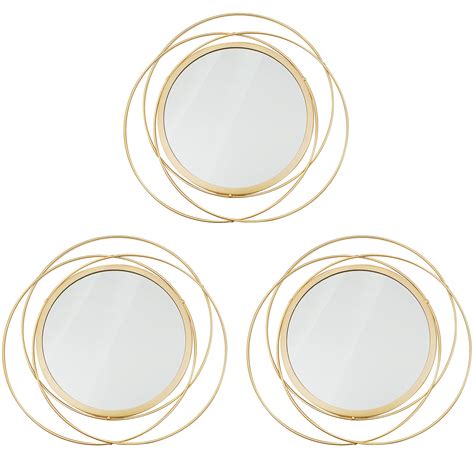 3 Set 14'' Gold Circle Mirrors Wall Decor Wire Metal Mirror Art Round ...