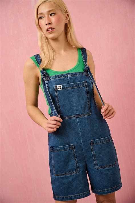Original - Denim Dungaree Shorts in Mid Wash Blue | Dungarees shorts ...