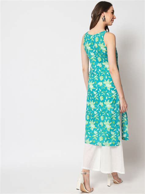 Firozi Cotton Straight Kurti with White Palazzo – anokherang