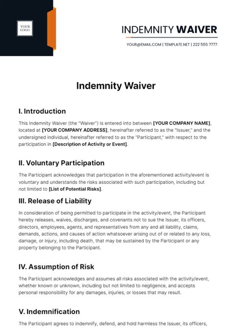 Indemnity Waiver Template - prntbl.concejomunicipaldechinu.gov.co