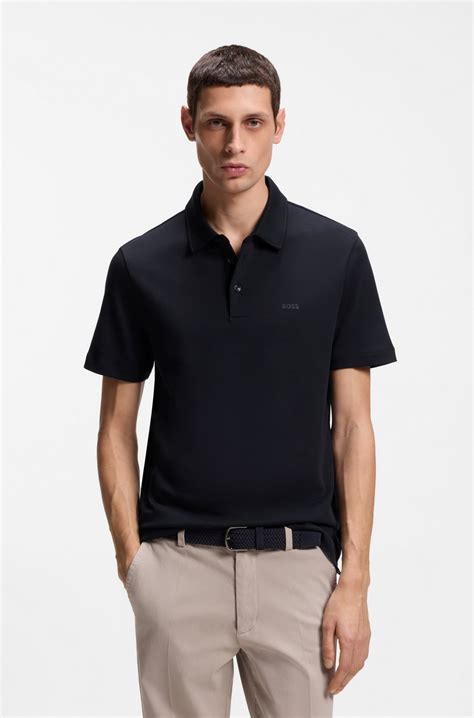 BOSS - Slim-fit polo shirt in cotton with rubberised logo - Dark Blue