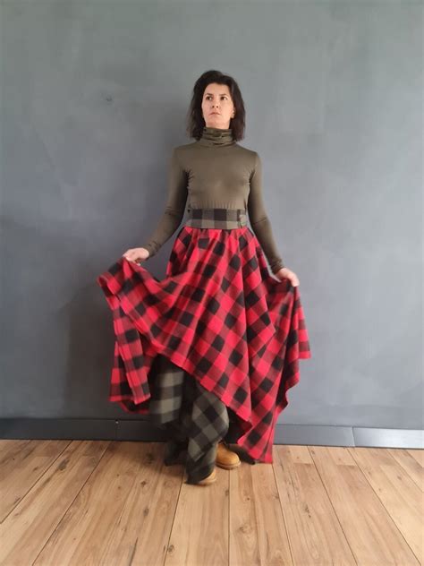 Asymmetrical Skirt, Women Christmas Outfit, Holiday Tartan Skirt ...