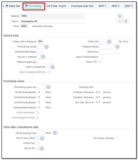Creating Material Master Data in SAP - Purchasing views