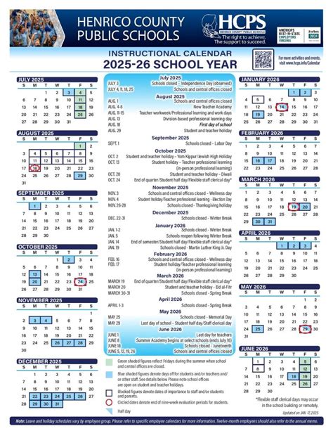 Henrico County Public Schools Calendar 2025-2026 | Holidays