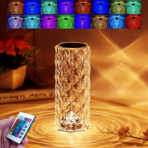 Crystal Lamp,16 Color Changing Rose Crystal Diamond Table Lamp,USB Rechargeable Touch Bedside ...