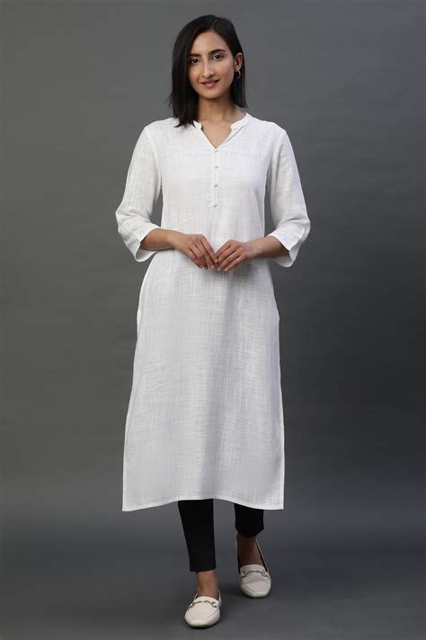 Buy White Mandarin Collar Casual Kurta Online for Woman | Shop for Aurelia
