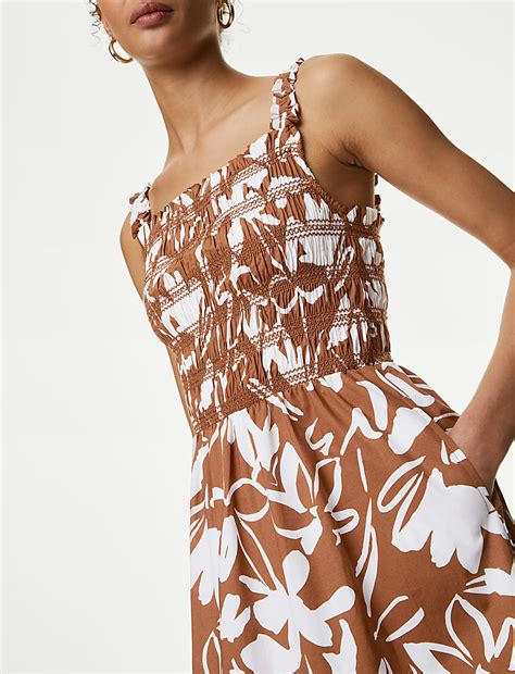 Buy Pure Cotton Printed Midi Waisted Cami Dress at Marks & Spencer