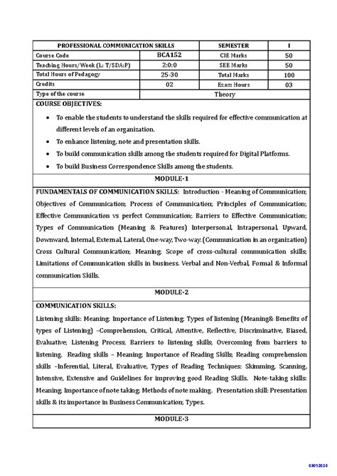 PROFESSIONAL COMMUNICATION SKILLS BCA152 SEM I Course Overview and ...