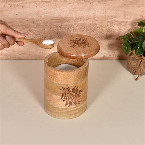 Online Elan Gingham & Blooms Round Wooden Salt Box with Spoon Buy ...