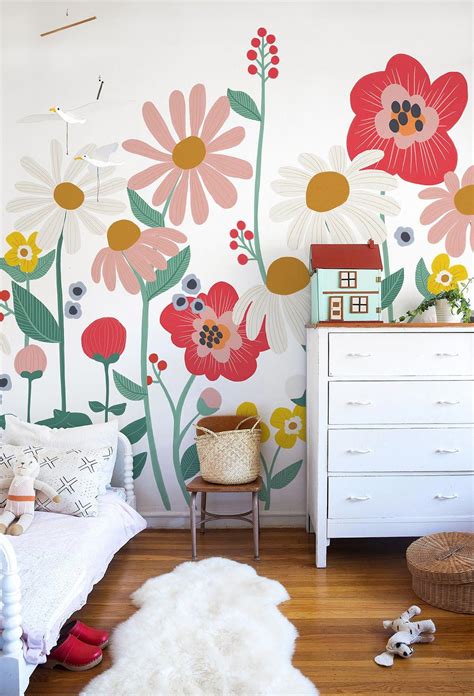 Flower Garden removable wallpaper mural - white | Kids room murals ...