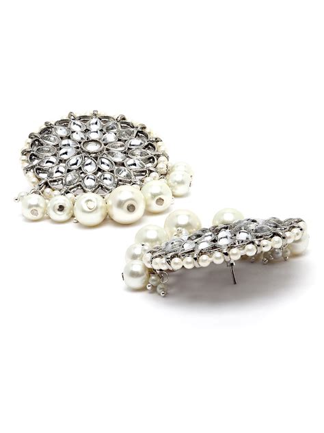 Karatcart Silver Plated Green Crystal and Pearl Studded Kundan Rani-Ha