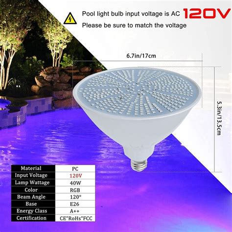 Pool Light Bulb 120V 40W RGB Color Changing LED Po... – Grandado