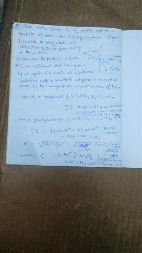 three vector forces f1,f2 and f3 acts on particle of mass m=3.80kg 1 ...