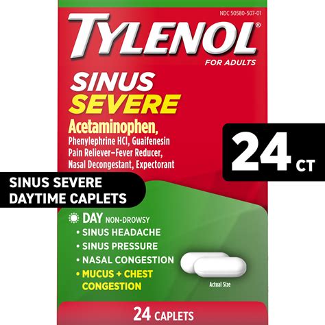 Tylenol Sinus Severe Non-Drowsy Day Cold & Flu Relief Caplets, Pain ...