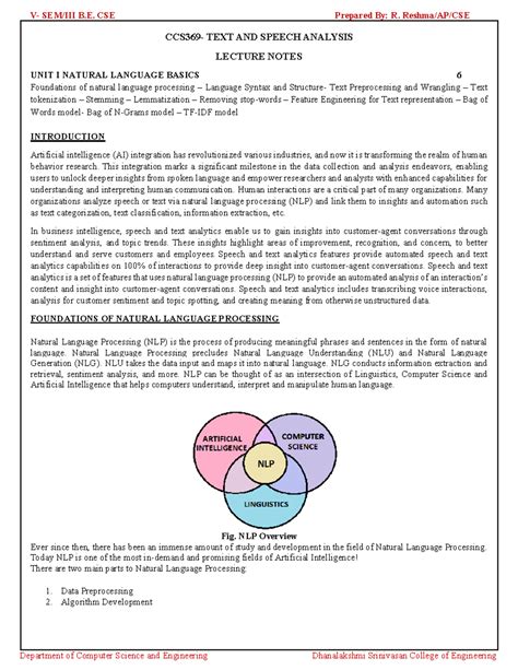 Text and Speech Analysis Lecture Notes - CCS369 Unit 1 Insights - Studocu