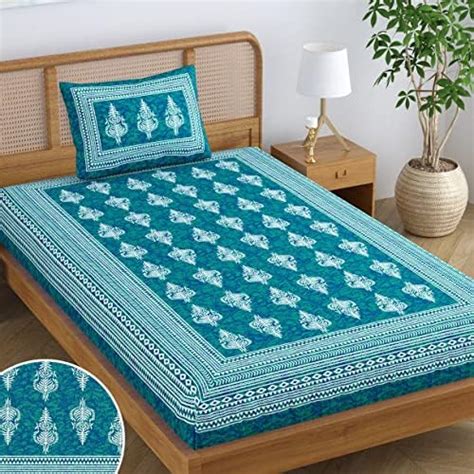 RajasthaniKart Pure Cotton 144 TC Single Size Bed Sheet with 1 Pillow ...