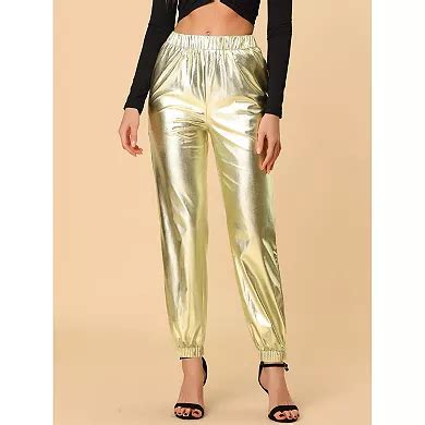 Women's Party Sparkle Shiny High Waist Metallic Jogger Pants