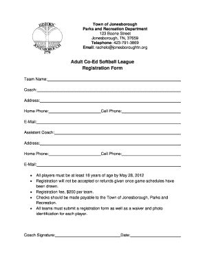 TN Adult Co-Ed Softball League Registration - Town of Jonesborough ...
