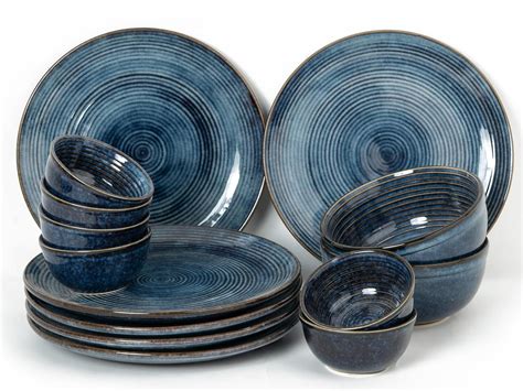 Bodhi House Handcrafted Stoneware Reactive Glaze Ceramic Dinner Set, 14 ...