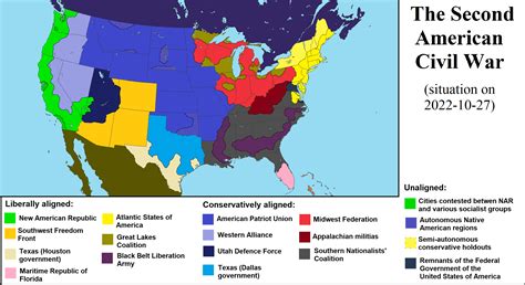 Civil War Union Map After When The United States Of America Broke Into