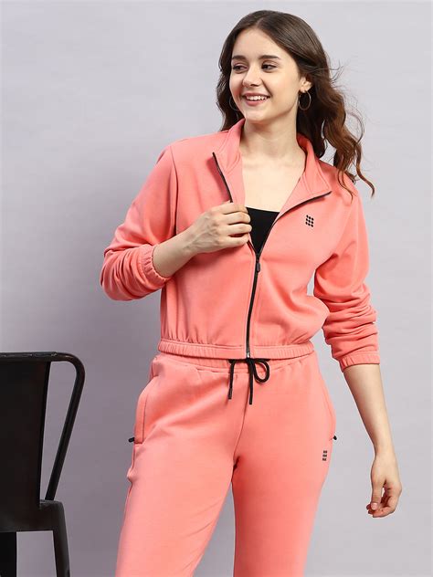 Buy Women Pink Solid Mock Neck Full Sleeve Winter Tracksuit Online in ...