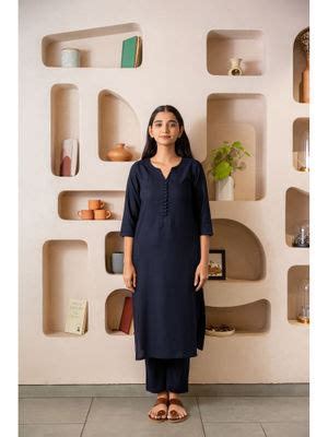 Buy GulaboSitabo Navy Blue Round Neck Regular Sleeve Kurta with Pant ...