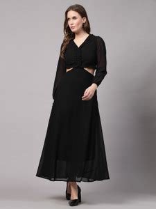 AAYU Women Fit and Flare Black Maxi/Full Length Dress - Buy AAYU Women ...