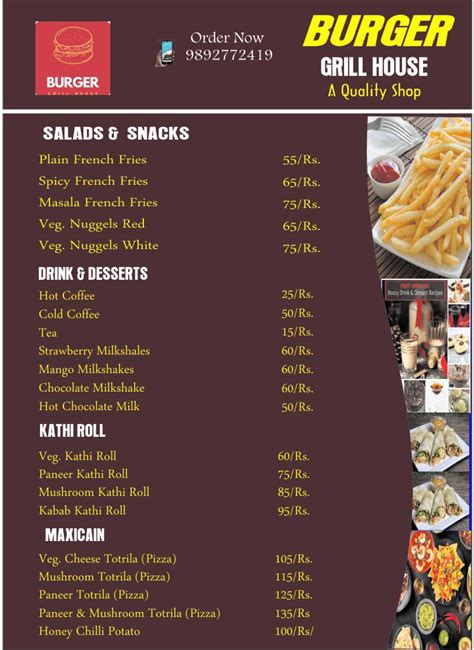 Menu at Burger grill house, Chidderwala