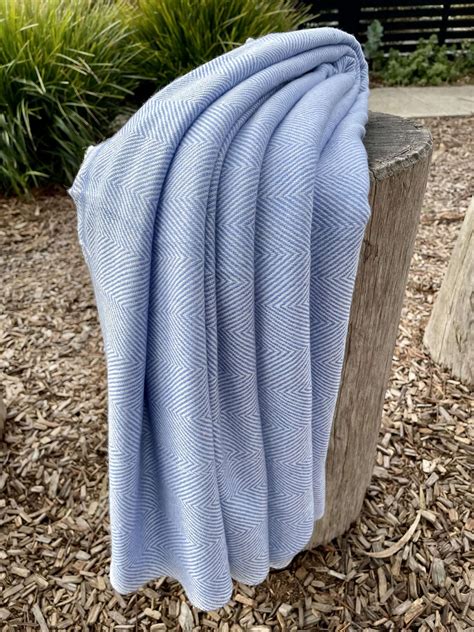 100% Soft Cashmere Light Blue Throw Herringbone Alchemy Story