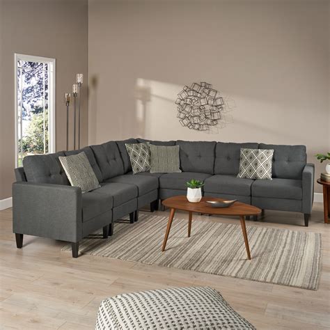 Buy Noble House Miller Mid Century Modern Fabric Extended Sectional ...