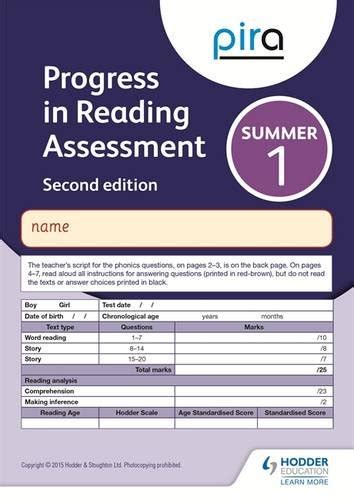 PiRA Test 1, Summer Pack 10 - 2ED (Progress in Reading Assessment ...