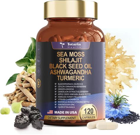25-in-1 Sea Moss Black Seed Oil Ashwagandha Ginger Shilajit Supplement 18525mg, Sea Moss ...