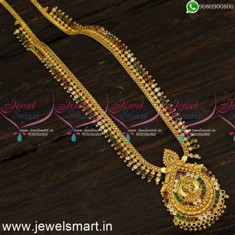 Fancy Design One Gram Gold Long Necklace Kharbuja Beads With Stones ...