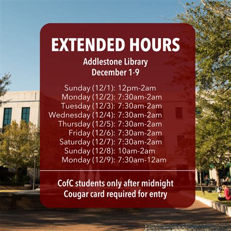 Addlestone Extended Hours - College of Charleston Libraries