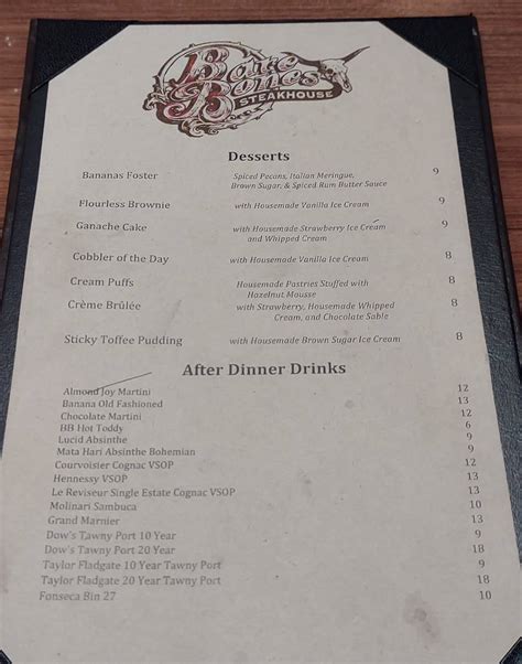 Menu at Bare Bones Steakhouse, Buford