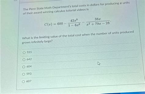 Solved The Penn State Math Department's total costs in | Chegg.com