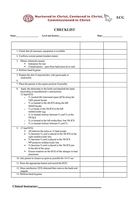 ECG-Checklist 1 - checklist - ECG CHECKLIST Name:____________________Level and Section:__Date ...