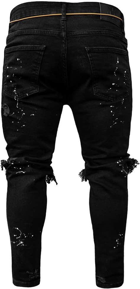 Buy DGKaxiyaHM Men Straight Leg Ripped Slim Fit Jeans Hole Skinny ...