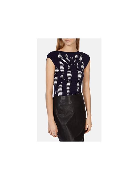 Karen Millen Geo Texture Top, Blue/Multi at John Lewis & Partners