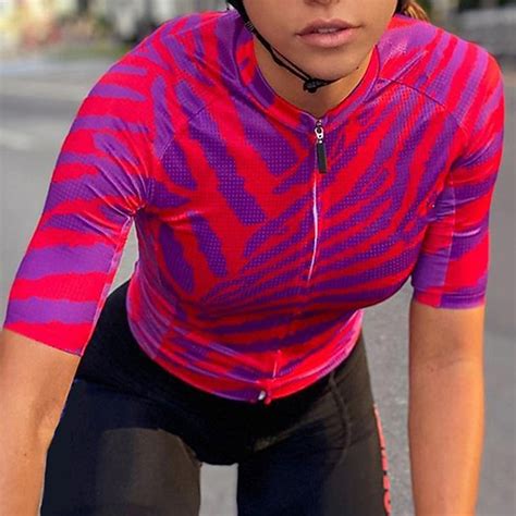 Women's Cycling Jersey Zebra Short Sleeve Bike Jersey Top with 3 Rear ...