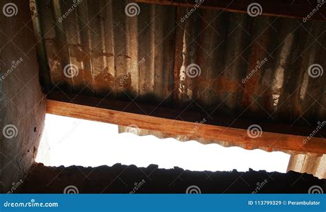INSIDE of CORRUGATED IRON CEILING Stock Image - Image of building, roof ...