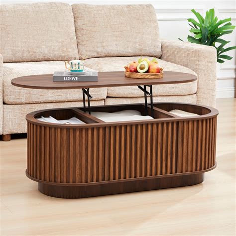 Wirrytor Lift Top Wood Oval Coffee Table with Hidden Storage ...